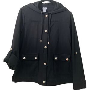 Chico's Zenergy Women's Size 2 Polished Hoodie Jacket Silver Tone Snaps Casual